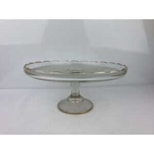 Vintage Jeannette Harp Cake Platter Pedestal Stand gold trim